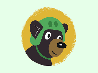 Benny the Black Bear bear black bear brown circle distressed drawing eyes green helmet illustration nose procreate safety smile texture traffic yellow