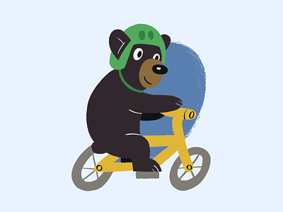 Benny on a bike animal bear bicycle bike biking black bear cyclist distressed drawing handlebars helmet illustration movement procreate safety texture traffic wheels