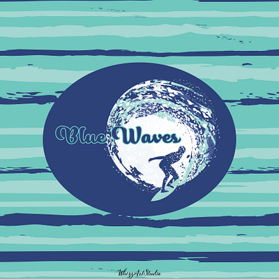 Blue Waves abstract allover blue boards design digitalprint illustration leaves ocean sea surfers surfing waves