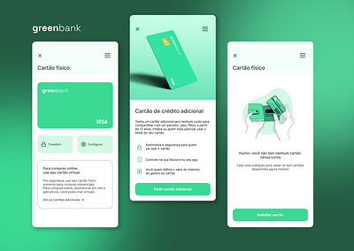Greenbank . Cartão de crédito físico aplicativo banco bank dailyui design fintech green ui