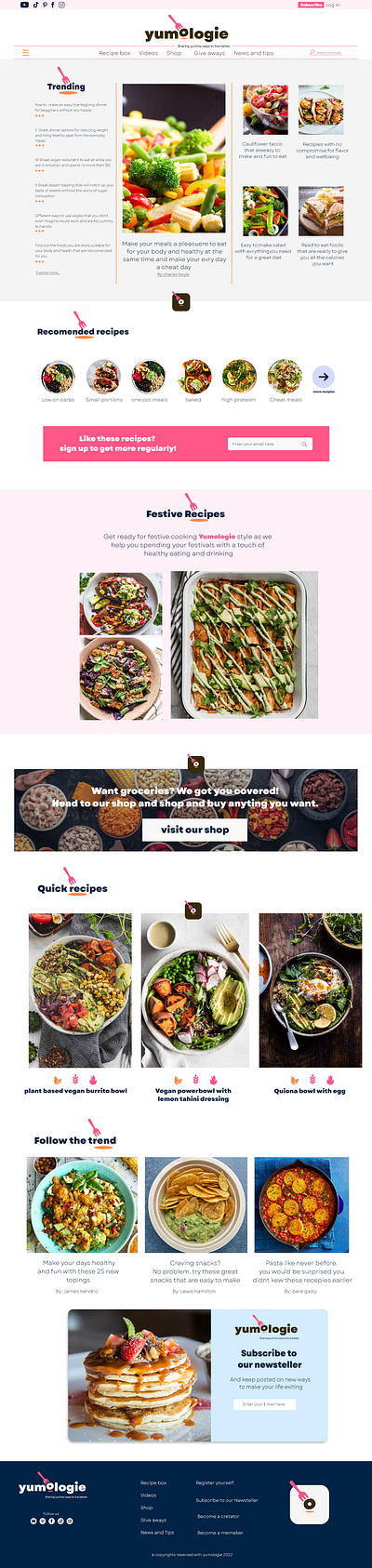 Homepage design for a food blogging website branding design graphic design ui