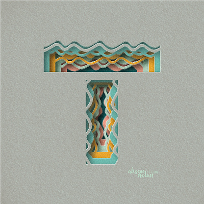 T for tides 36 days of type design hand lettering illustrated letter illustration letter t monogram papercut procreate