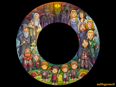 One Ring cartoon character design children cute digital art editorial fan art hand drawn hobbit illustration kids lord of the rings pop culture