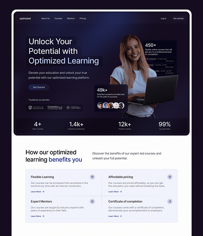 Optimized Learning Homepage course dark theme design graphic design homepage homepage design learning online online course online learning online learning course ui ui design