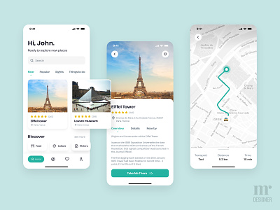 Location Tracking App - Daily UI 020 app dailyui design directions eiffel tower explore interaction design ios location location tracking map mobile paris popular sights taxi tracking travel ui ux