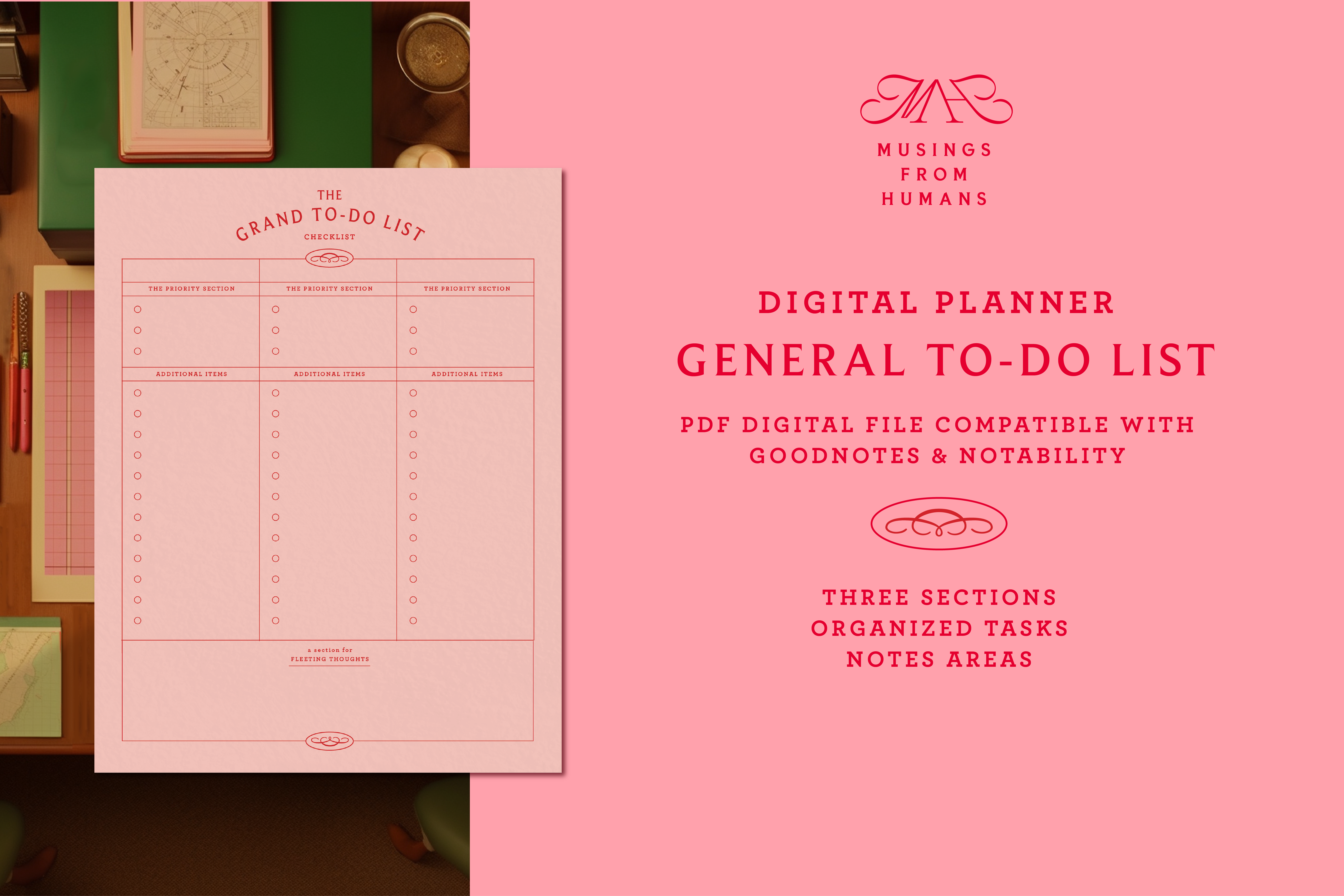The Grand To-Do List branding nostalgia pastel design pink and red typography vintage wes anderson