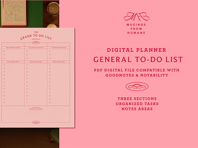The Grand To-Do List branding nostalgia pastel design pink and red typography vintage wes anderson