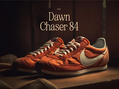 The Nike Dawn Chaser 84 ad advertisement ai branding mid journey shoes vintage