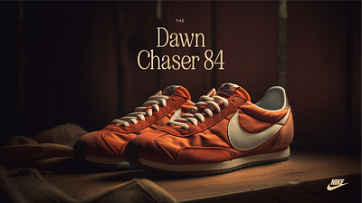 The Nike Dawn Chaser 84 ad advertisement ai branding mid journey shoes vintage