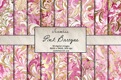 Pink Baroque Seamless Pattern, Digital Art