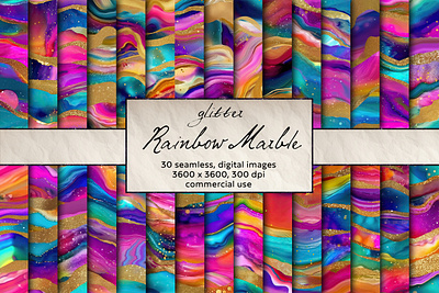 Rainbow Marble Seamless Pattern, Digital Art