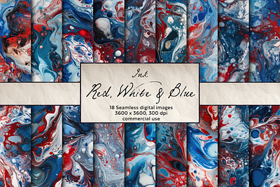 Red, White & Blue Seamless Pattern, Digital Art