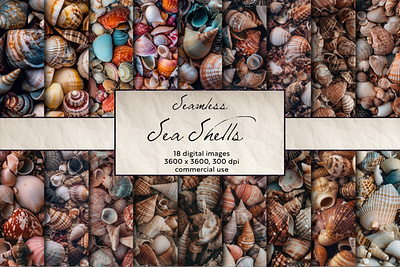 Seashells Seamless Pattern, Digital Art