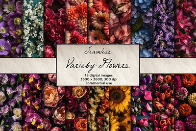 Variety Flowers Seamless Pattern, Digital Art