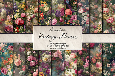 Vintage Flowers Seamless Pattern, Digital Art
