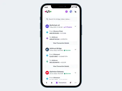 Mobile: Bridge History blockchain bridge cross chain crypto defi design mobile transfer ui web3