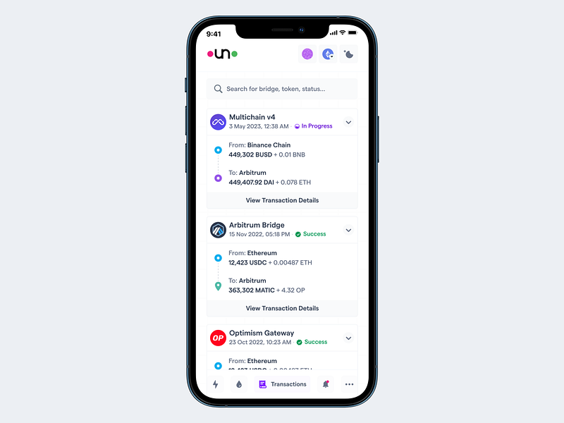 Mobile: Bridge History blockchain bridge cross chain crypto defi design mobile transfer ui web3