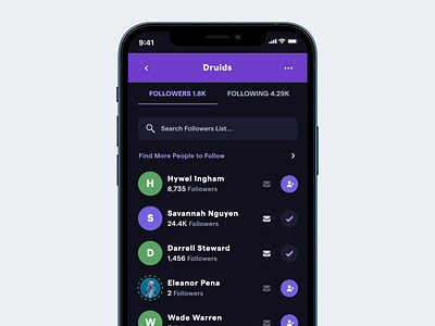 Followers List crypto design folllowers mobile social socialfi ui web3