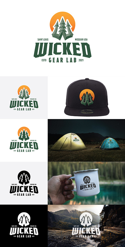 WICKED GEAR LAB LOGO apparel branding gear graphic design logo mountains outdoor travel wicked