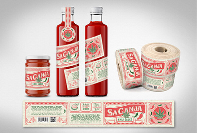 Saganja Chili Sauce Lable design cannabis chilli design ganja hemp label sauce