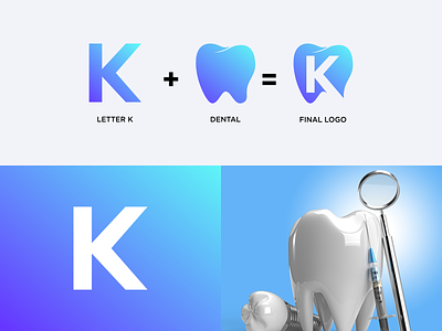 Dental + Letter K Logo brand branding color dental dental logo design illustration letter k logo letter k logo logo designer prio hans typography ui ux vector