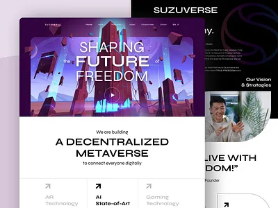 Suzuverse Metaverse Platform Website Redesign ai artificial intelligence artificial technology augmented reality blockchain business company decentralized gaming landing page metaverse modern professional technology ui ui design uiux website design website landing website ui