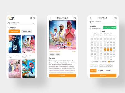 QFX Cinema App Redesign Concept animation app branding cinema app design illustration logo movie app nepali app qfx app ui ux vector website