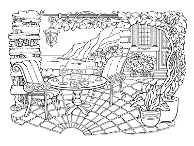 Little Cozy Town. Printable coloring page for adults. Vector. little cozy town