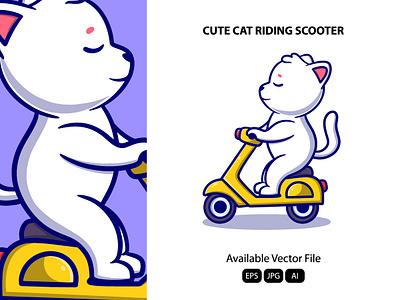 Riding scooter animal branding cat club cool design flat design graphic design illustration illustration art ilustration kawaii logo mascot motorbike pet scooter ui vector vector art