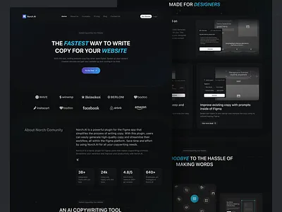 Norch - Copywriting Tech Landing Page 🔰 ai landing page artificial intelegent copywriting design home page homepage landing page landing page design minimalist ui uidesign uiux ux web web design web design service website website service websitedesign