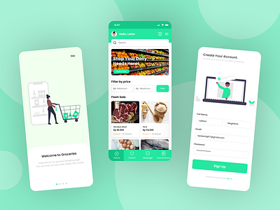 Groceries Shopping App design designapp figma groceries home illustration login onboarding onlineshop shopping ui