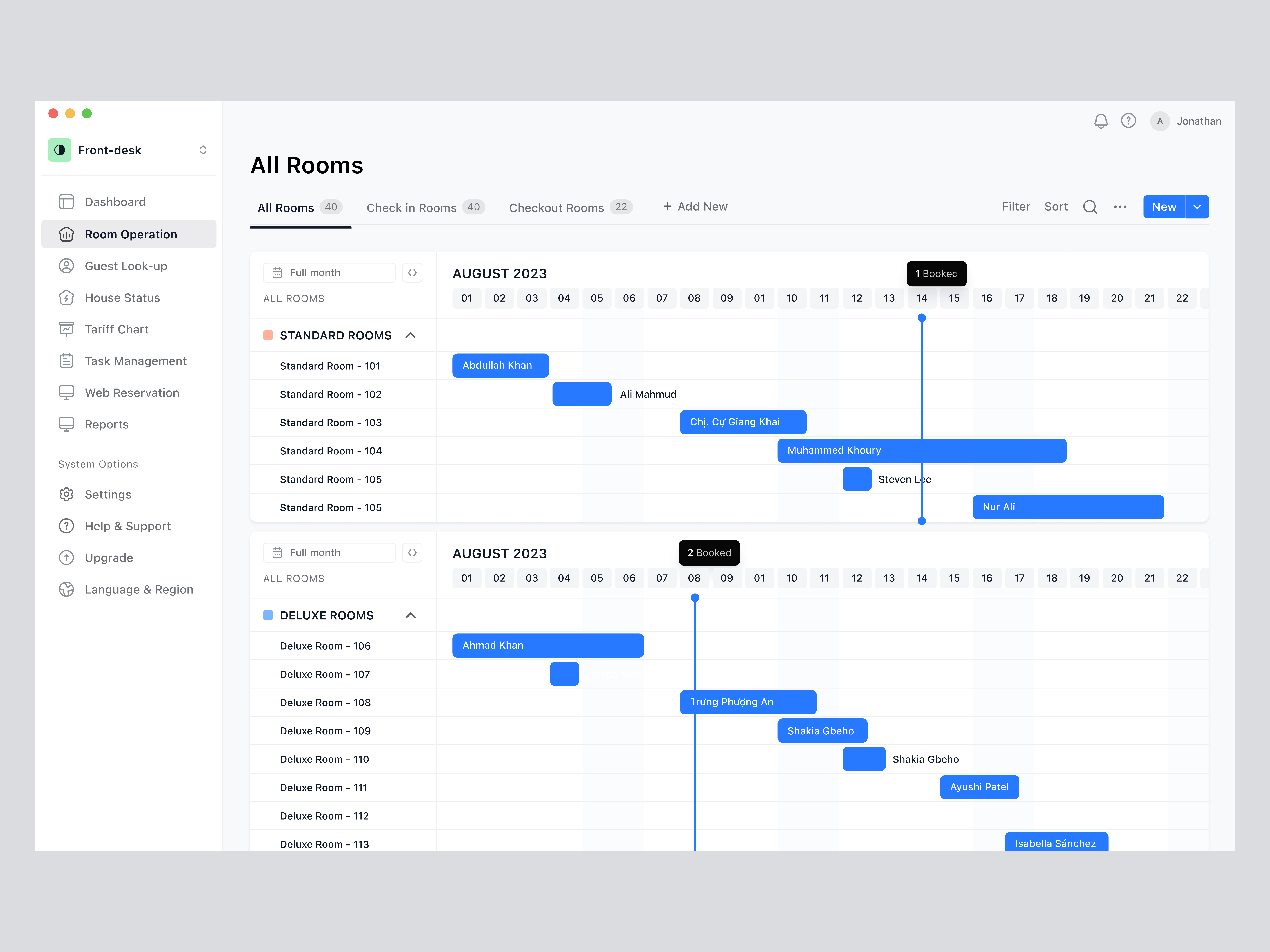 Example of Room Operation - Hotel Management Web App V1