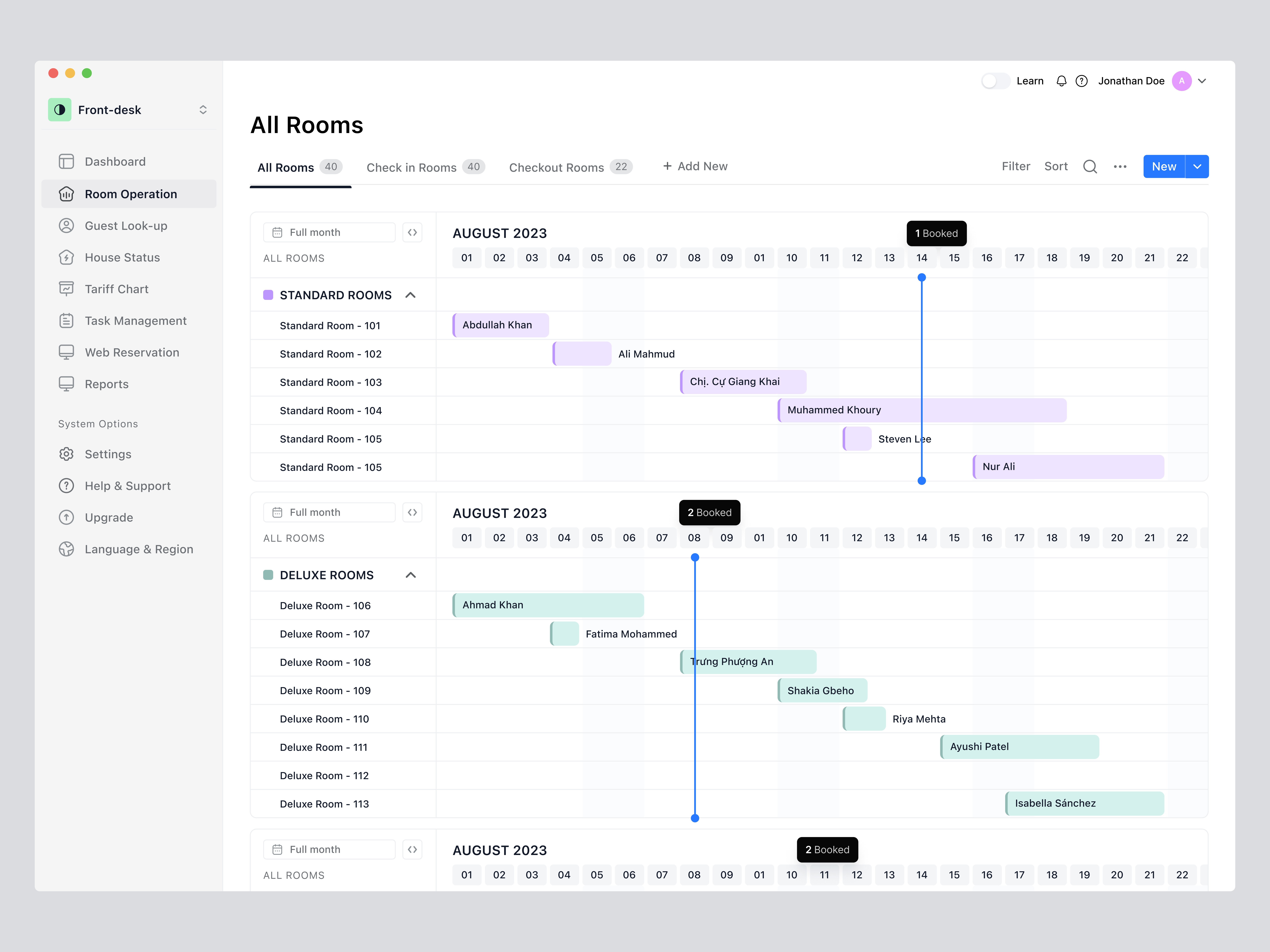 Example of Room Operation - Hotel Management Web App V2