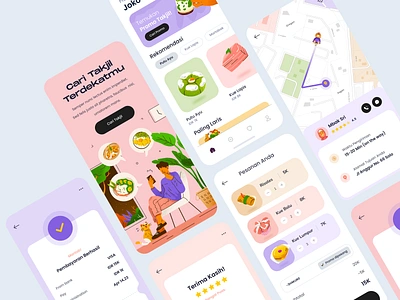 Takjil App Design Exploration app color design drawing flat food illustration indonesian mobile muslim pastel procreate ramadhan simple takjil ui ux