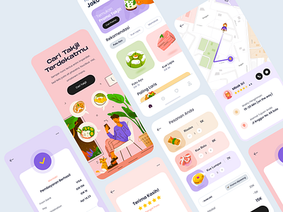 Takjil App Design Exploration app color design drawing flat food illustration indonesian mobile muslim pastel procreate ramadhan simple takjil ui ux