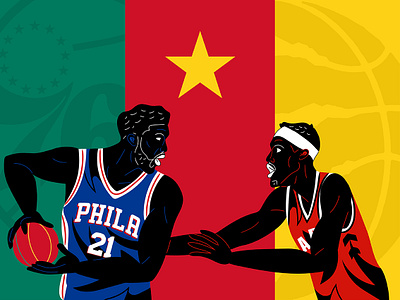 NBA stars from Cameroon adobe illustrator basketball illustration joel embiid nba nba africa pascal siakam philadelphia 76ers toronto raptors vector