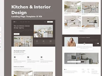 Kitchen & Interior Design Landing Page Template UI Kit design interior kitchen landing page template ui ui design ui kit ux web