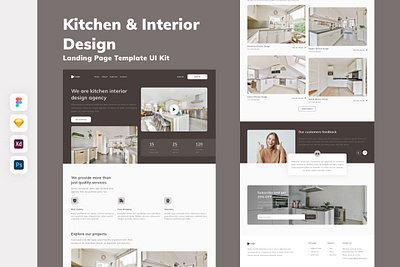 Kitchen & Interior Design Landing Page Template UI Kit design interior kitchen landing page template ui ui design ui kit ux web
