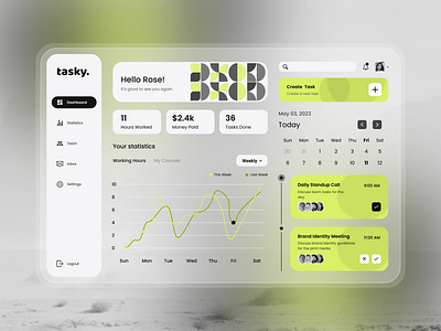 tasky. - Task Management Tool app app design blur design effect glass glass effect management product product design project project management project management tool tool ui design uiux ux design web app