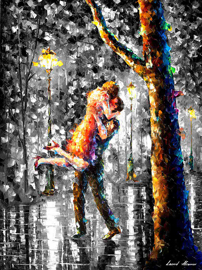 JUMP KISS B&W — oil painting on canvas leonidafremov