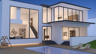 Modern Villa (Night Scene) 3d 3d modeling 3ds max architectural visualization archviz interior interior designing villa