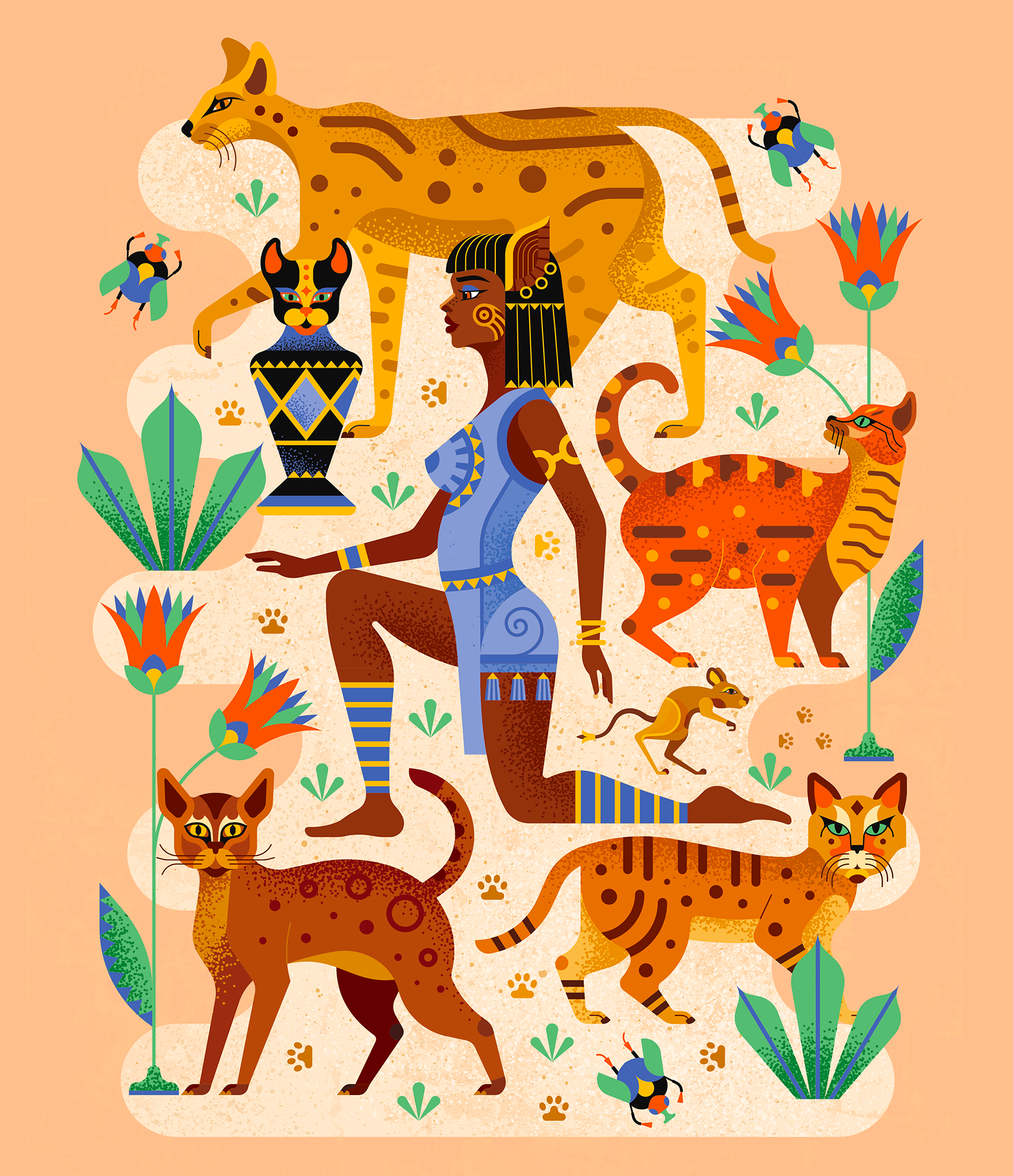 Bastet Egyptian Goddess abstract adobe illustrator animals bastet cat desert design egypt flowers geometric goddess grain illustration nature pattern scrab texture vector wild woman