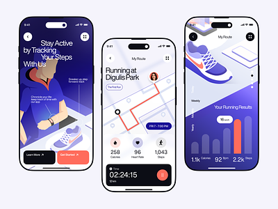 Activity Tracking - Running Mobile App Concept activity activity tracker app calorie tracker design fitness gym health heart rate ios mobile nike runners running sport tracking training ui ux workout