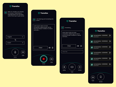 Transfox AI language translator superdribbbs challenge 2 app design ui ui design user interface ux ux design
