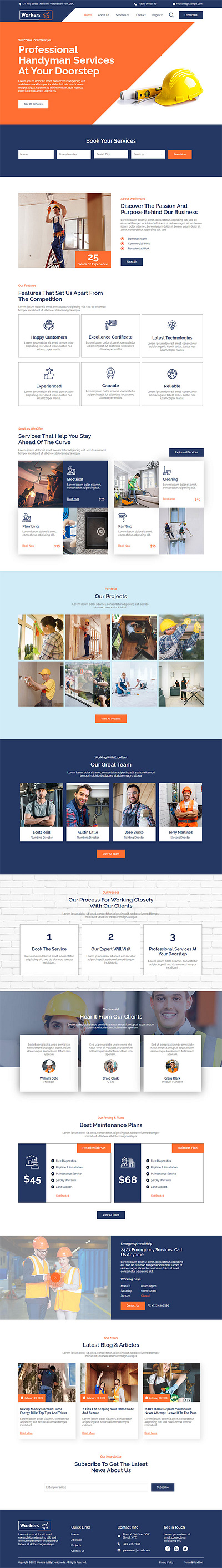 WorkersJet - Handyman & Repair Service Elementor Template Kit branding design idea graphic design services ui ux website