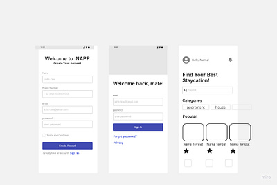 INAPP Wireframe application applicationdesign design indonesia mobiledesign staycation ui uiux userexperience userinterface ux wireframe