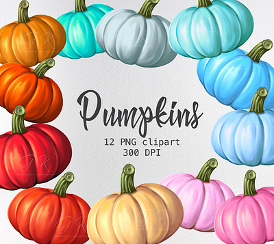 Colorful pumpkins clipart autumn clipart colorful pumpkins fall illustration pumpkins сlipart