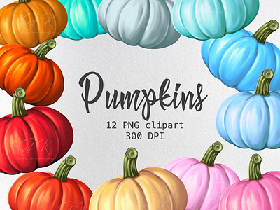 Colorful pumpkins clipart autumn clipart colorful pumpkins fall illustration pumpkins сlipart