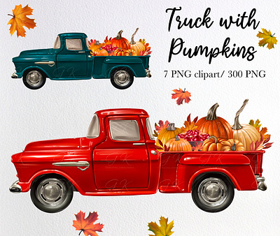 Truck with pumpkins clipart fall illustration truck autumn truck with pumpkins сlipart