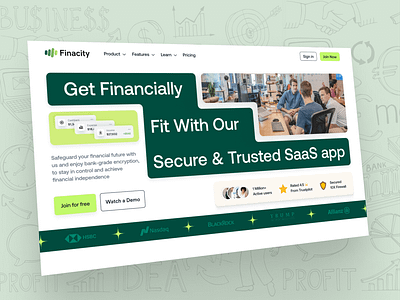 Financial Management SaaS Landing Screen Design design illustration interactive design landingpage logo product design saas typography ui visualdesign